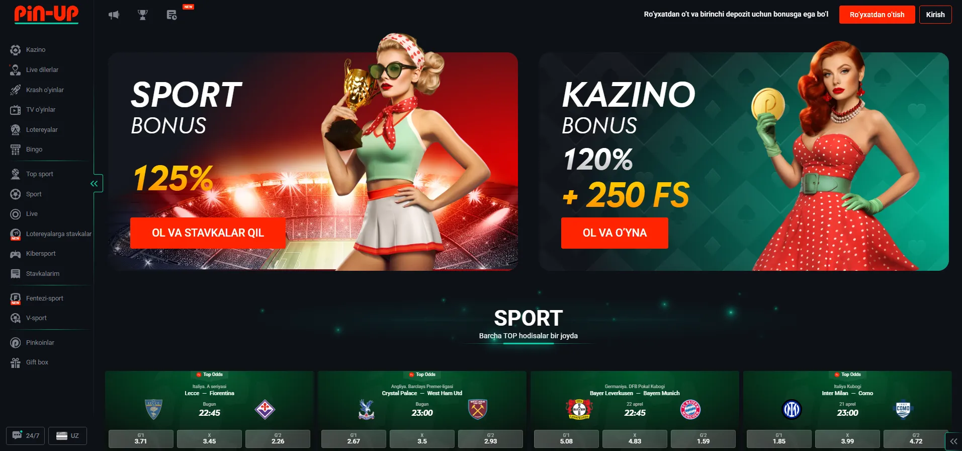 Pin Up kirish jarayoni bosqichma-bosqich
